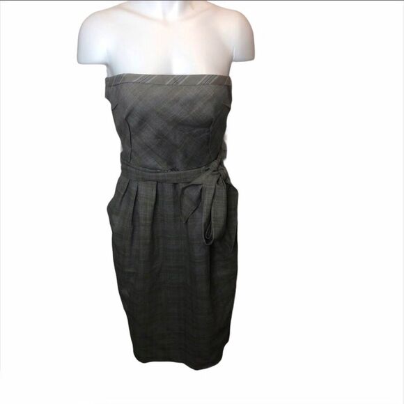Lida Baday Wool Plaid Strapless Dress Size 4 Academia Business Casual Office 4 - Picture 1 of 14